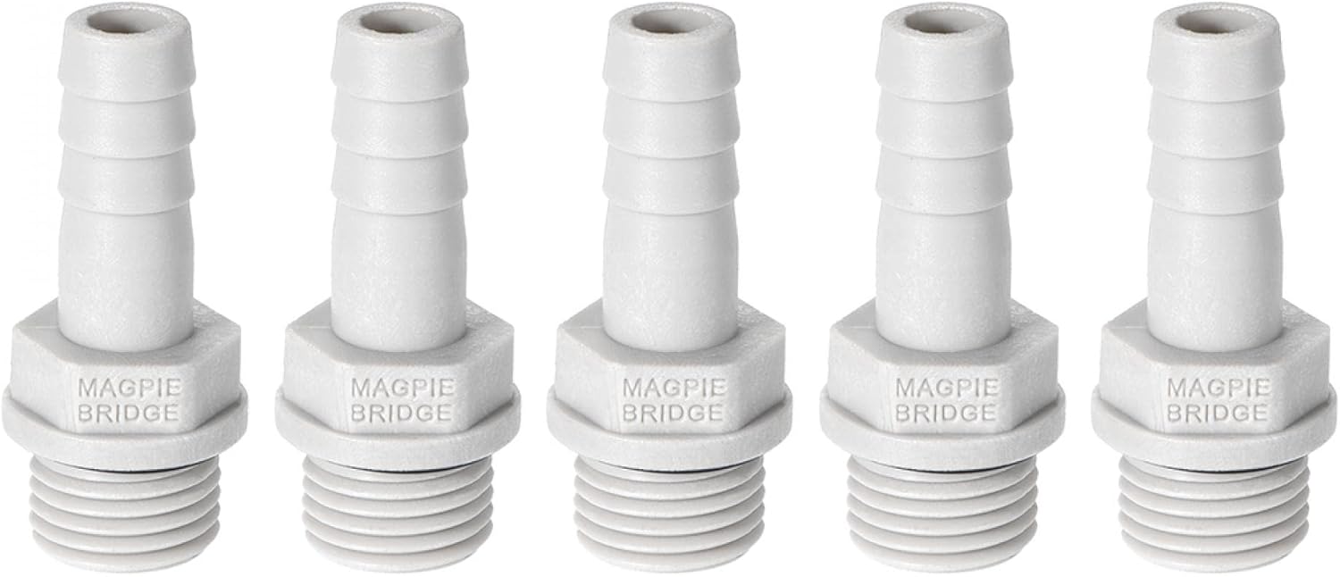 uxcell PVC Barb Hose Fitting Connector Adapter 8mm or 5/16" Barbed x G1/4 Male Pipe 5pcs