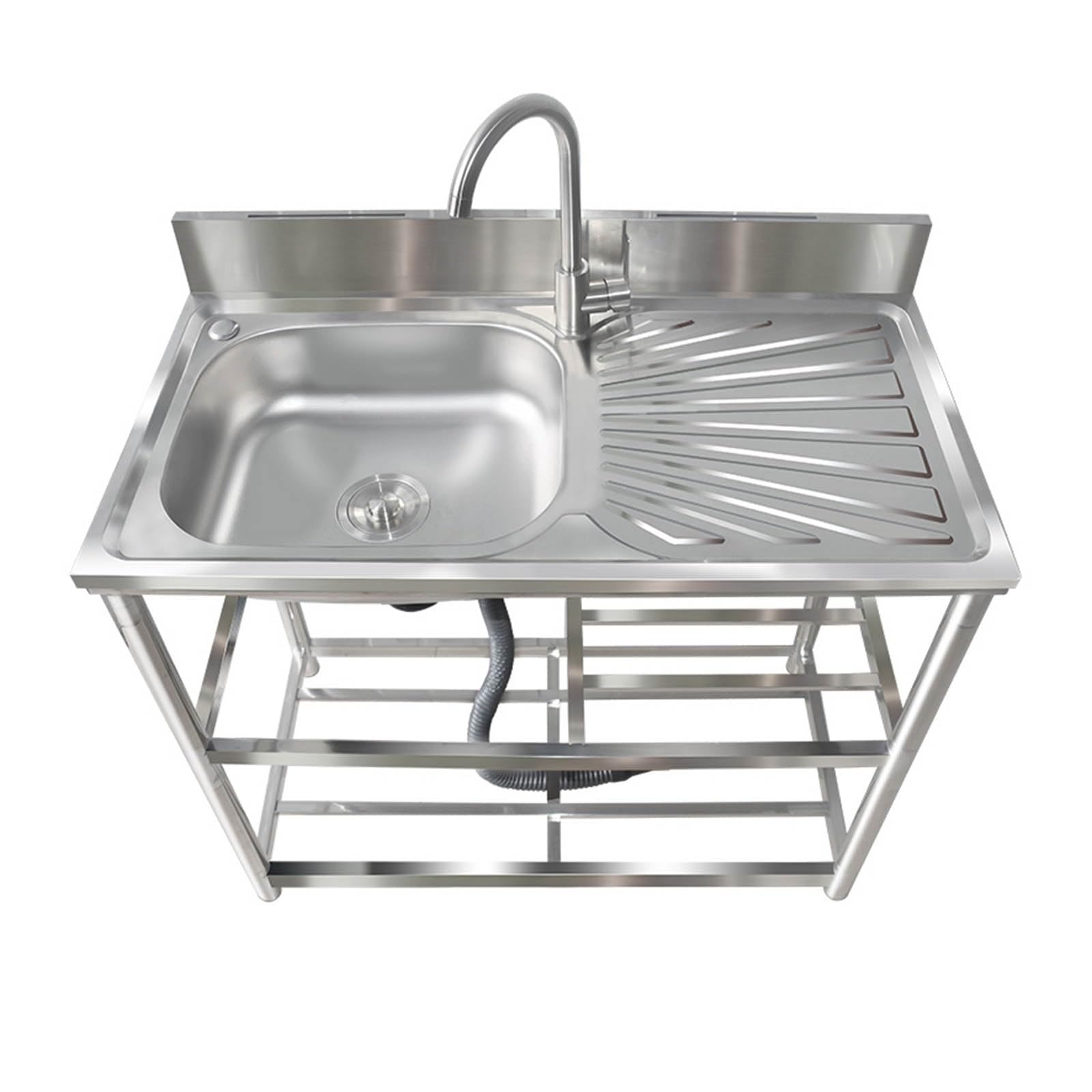 Fregadero portátil para jardín y barbacoa exterior con estantes de acero inoxidable