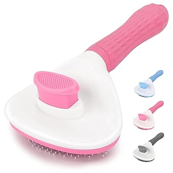 Buraq Self Cleaning Slicker Brush for Dogs & Cats, Buraq Grooming Pet Hair Brush for Long & Short Hair, Dog Comb & Cat Comb for Grooming, Deshedding, Bathing & Massaging (Oval, Pink) - image, photos