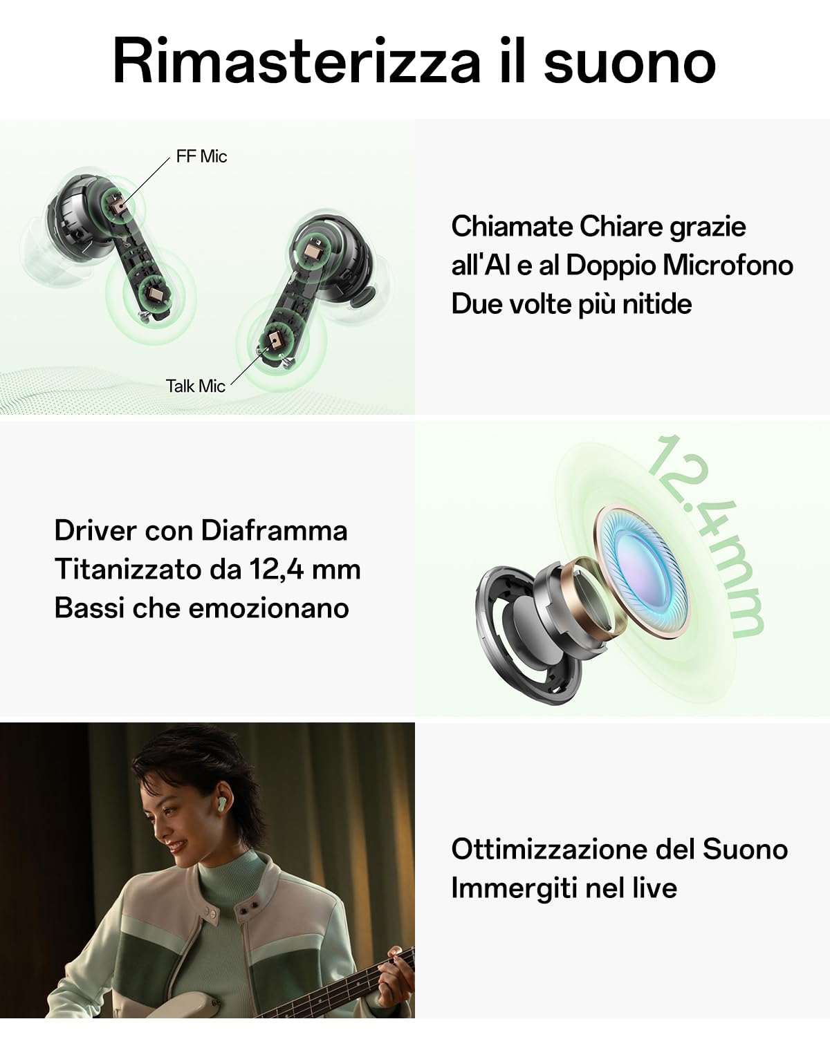 OPPO Enco Air4 wireless Bluetooth Auricolari, True Wireless Stereo, cancellazione attiva del rumore, durata della batteria di 12 ore, esperienza di gioco a bassa latenza, IP55, Fresh Mint