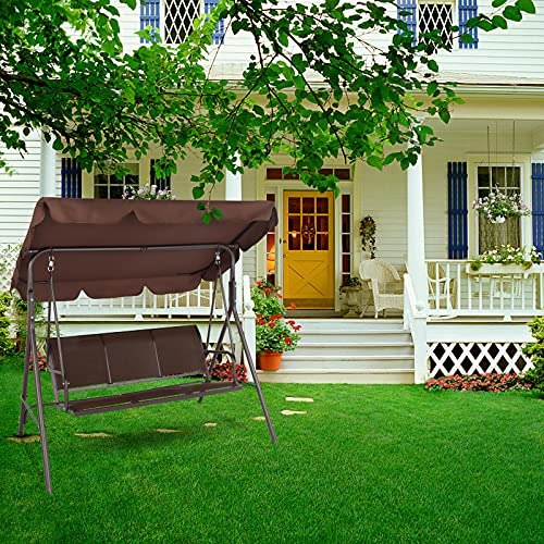 Image of VINGLI Heavy Duty 550 LBS Upgraded 3 Person Outdoor Porch Swing with Stand, Adjustable Canopy Swing with Textilene Fabric & Steel Frame for Yard, Pool, Lawn, Indoors (Brown)