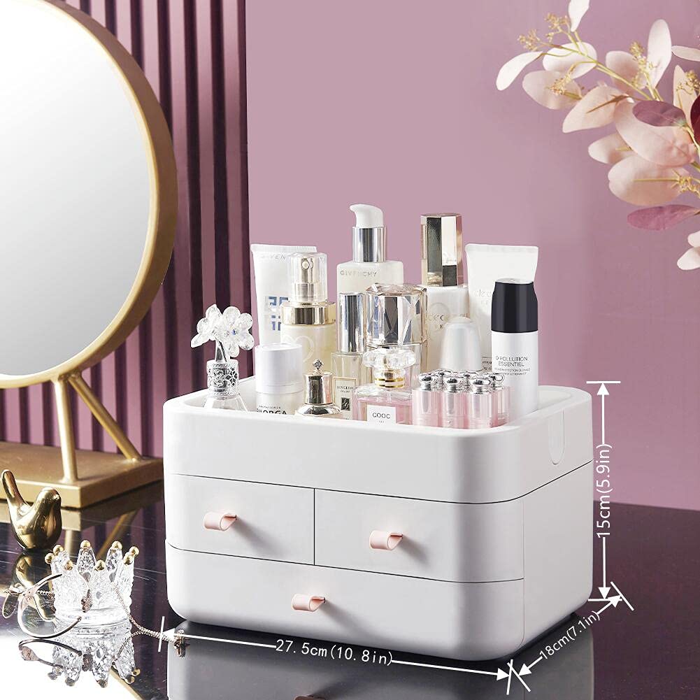 MIUOPUR Makeup Organizer with Drawers, Countertop Organizer for Cosmetics, Ideal for Bathroom and Bedroom Vanity Countertops, Desk Storage Holder for Lipstick, Brushes, Nail Polish and Jewelry -White