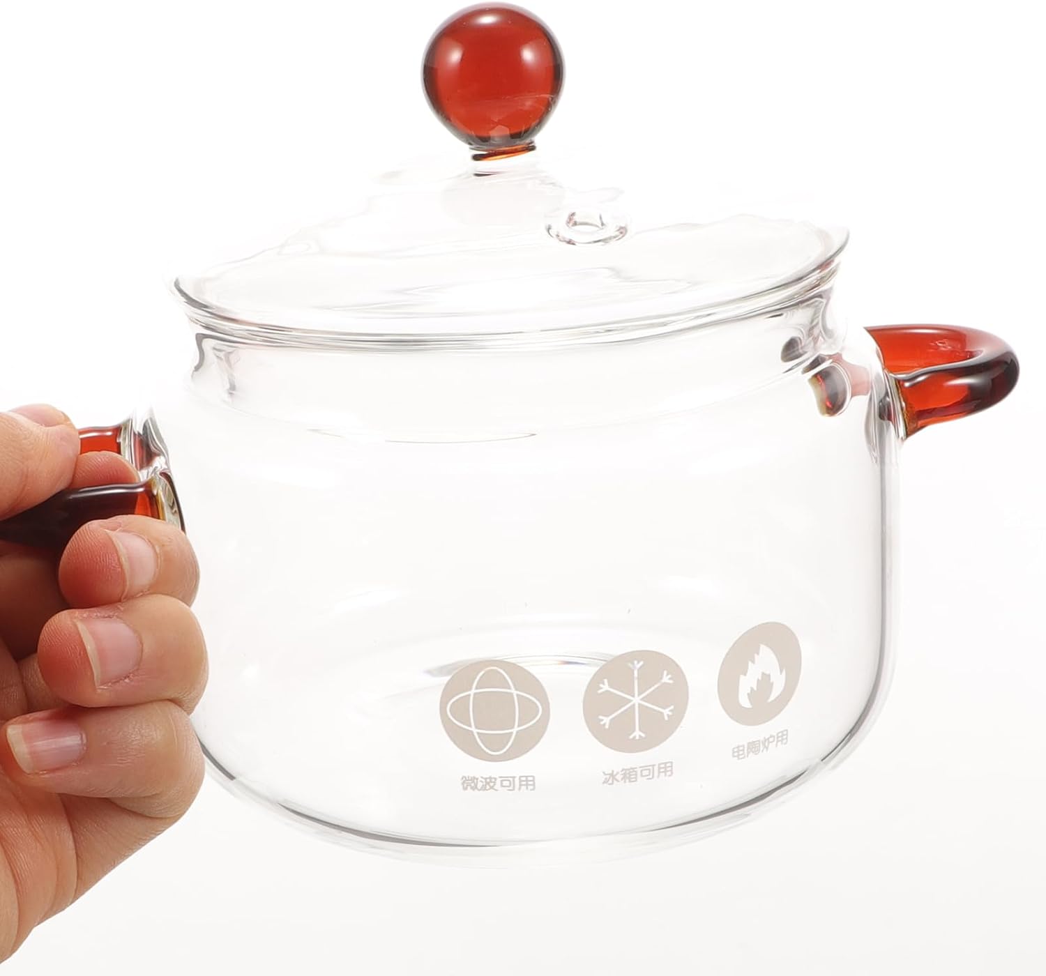 Hemoton Heat Resistant Borosilicate Glass Cooking Pot with Lid Double Ear Saucepan 0.45L Transparent Stew Pot for Soup Pasta and Milk Stovetop Use