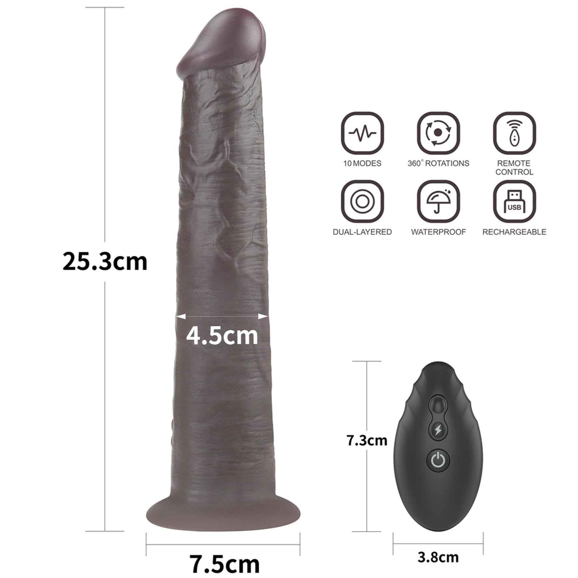 LoveToy Dual Layered Silicone Rotator Black 10"