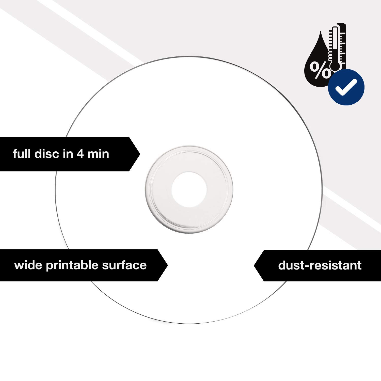 Lot de 50 DVD‑R 16 x 4,7 Go I DVD Vierges imprimables I Vitesse de Gravure 16 x et Longue durée de Vie I DVD-R Imprimable I DVD Vide I DVD Vierge I DVD Vierge