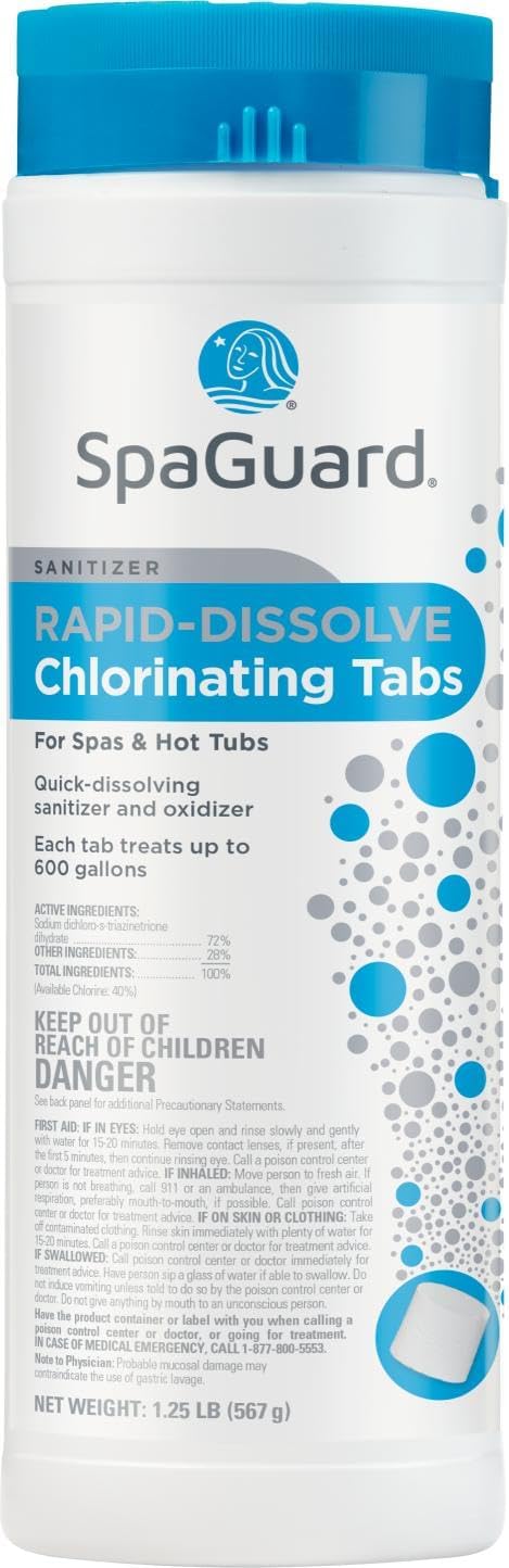 SpaGuard Rapid-Dissolve Chlorinating Tabs for Spas & Swim Spas, 1.25 lb, Quick-Dissolving Sanitizer & Oxidizer, Restores Water Clarity