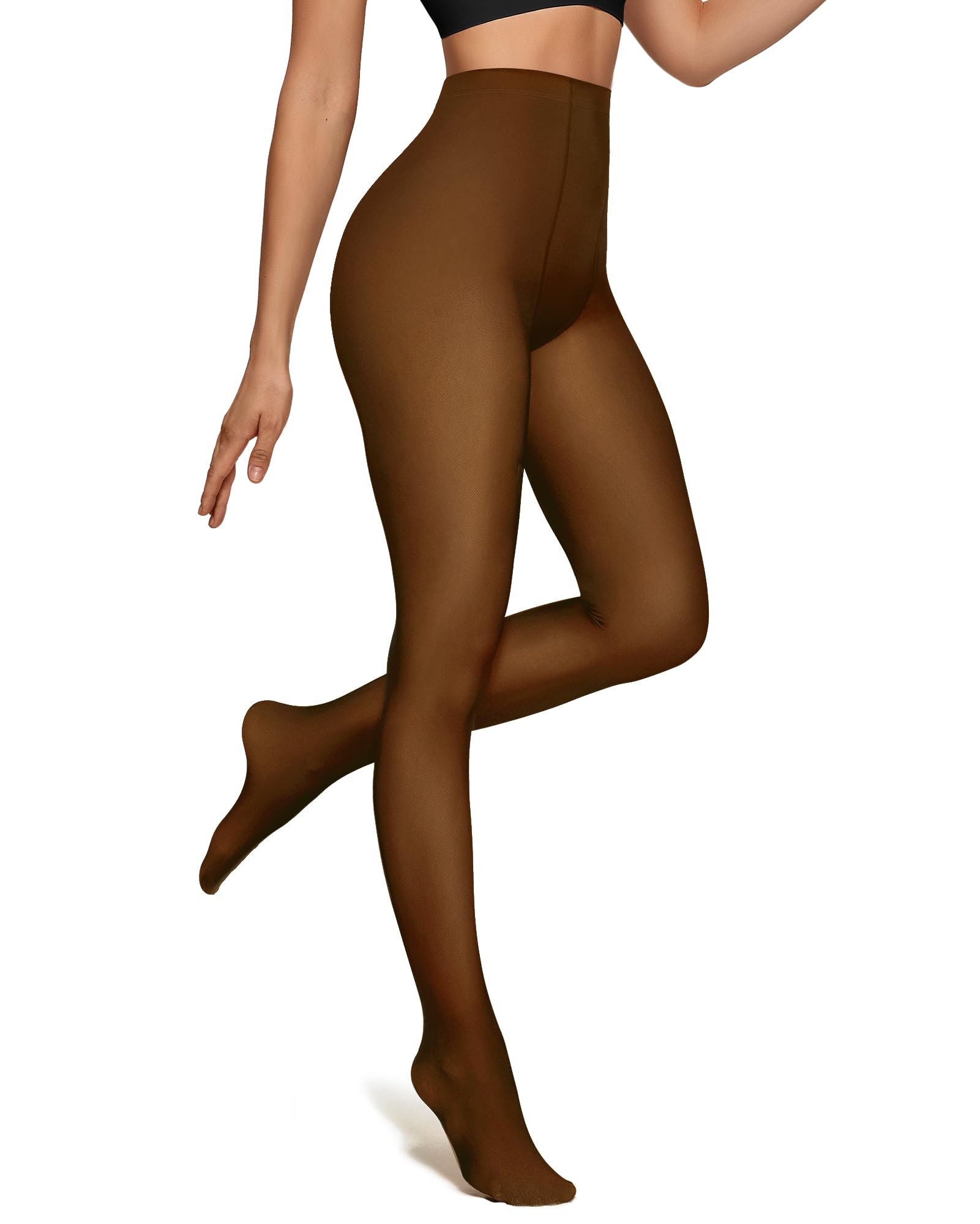 OEAK Womens Fleece Lined Tights Fake Translucent Pantyhose Thermal Opaque High Waisted Warm Legging Pants Footed Sheer Tights