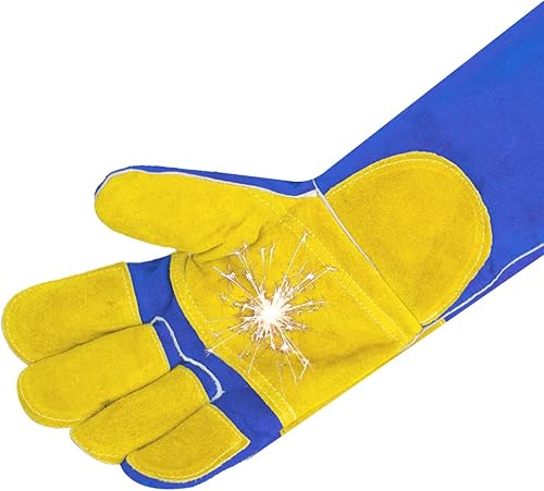 Miniatura 3 de Guantes de cuero para soldadura/barbacoa, 16 pulgadas, 932℉, guantes de soldadura resistentes al calor/fuego, guantes para horno, parrilla