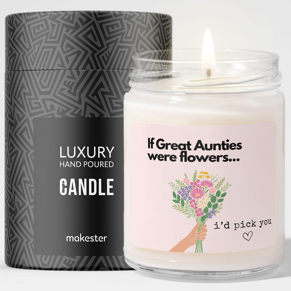 Makester White Great Auntie Gifts - Luxury Soy Wax Candle - Vanilla, Jasmine, Sugared Almond