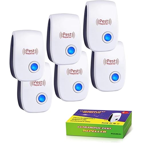 Ultrasonic Pest Repeller 6 Pack – Plug-in Electronic Rodent & Insect Repellent, 1200 Sq Ft Coverage, Mouse & Roach Control, Chemical-Free, Safe for Homes with Kids & Pets