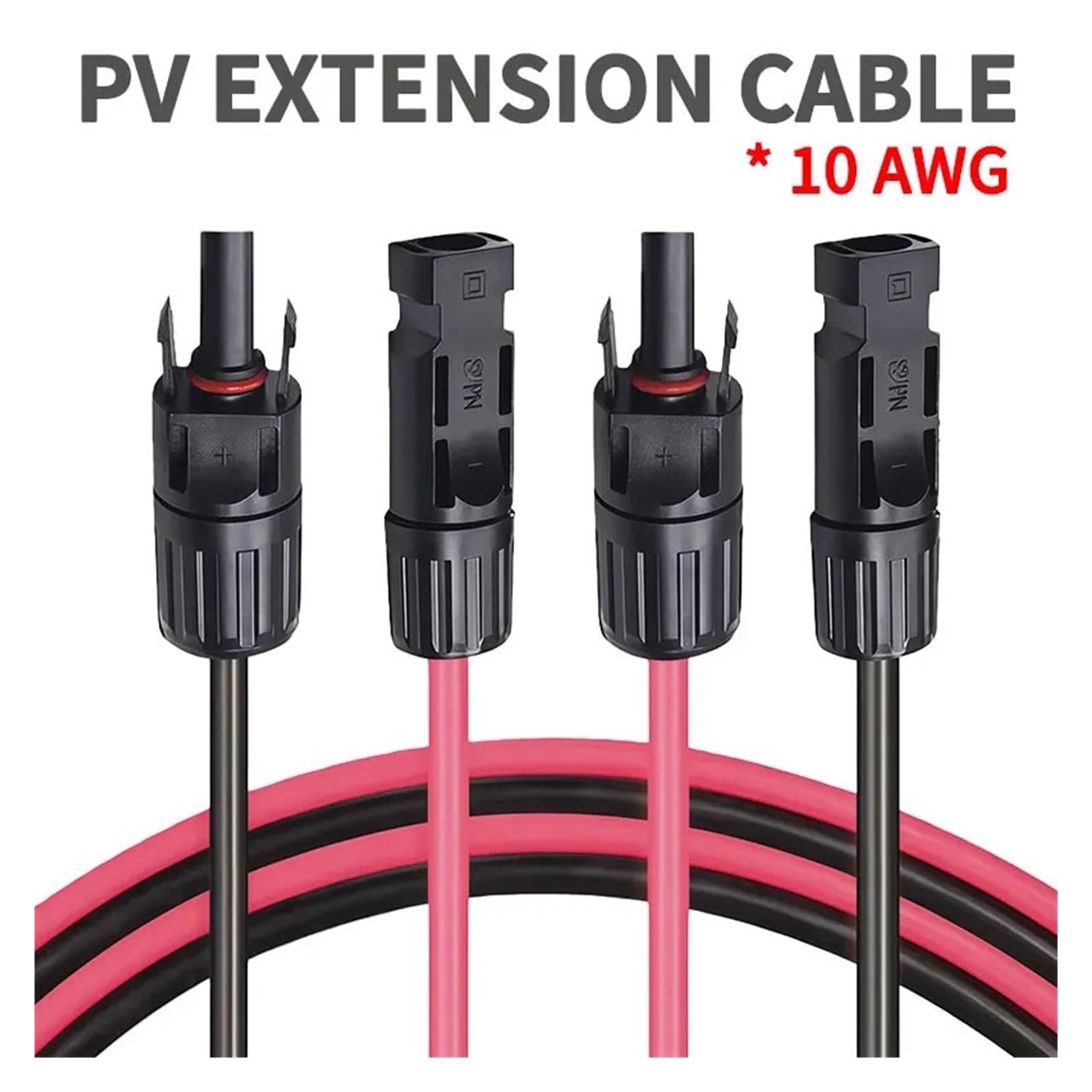 Connettori maschio e femmina con cavi Cavo di prolunga PV1-F da 6 mm² 10 AWG for pannello solare, connettore CC impermeabile, coppia maschio e femmina for sistema fotovoltaico(Single-10AWG 2m)