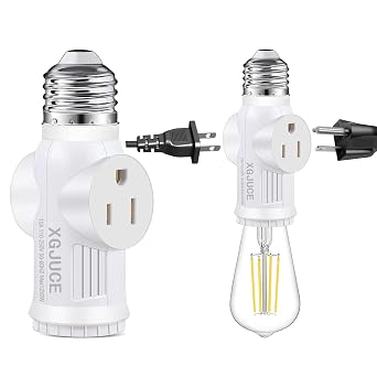 3 Prong Light Socket to Plug Adapter,E26 Outdoor Light with Outlet,E27 Light Bulb to 2/3 Prong Outlet Plug Splitter Converter for Garage Porch CCTV Camera 1, White | E26/E27 Lightbulb Outlet Adapter, Light Bulb Plug Adapter for Garage Porch CCTV Camera 1, White