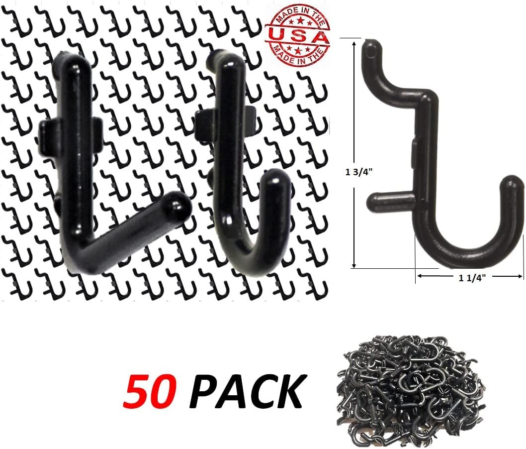 WallPeg Hook Kit - 100 Pegboard Hooks Tool StorageGarage Organizer Choice B/W (50, White)