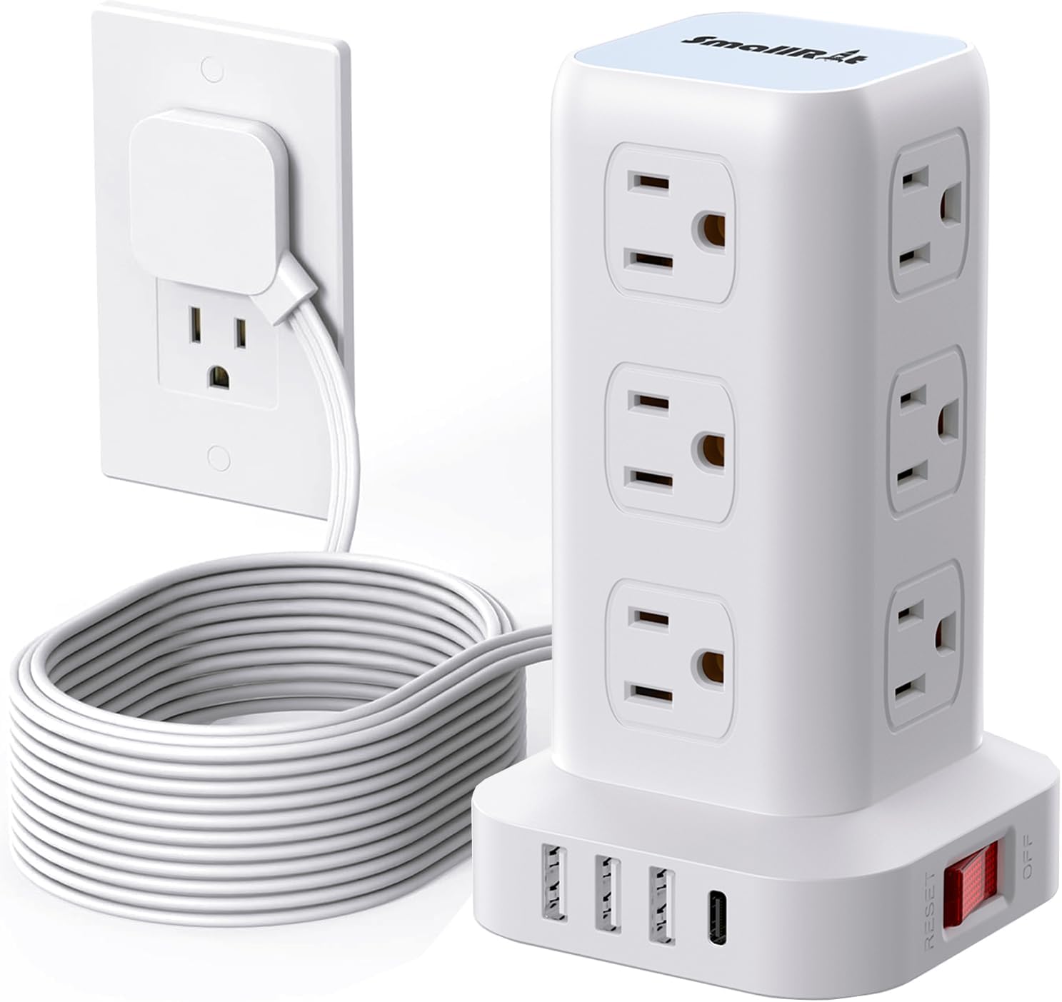 Surge Protector Power Strip Tower with Flat Plug, 10FT Ultra Thin Extension Cord with Multiple Outlets (1 USB-C), 1020J Protection,Desk Charging Station for Office, Dorm Room Essentials Surge Protector Power Strip Tower with Flat Plug, 10FT Ultra Thin Extension Cord with Multiple Outlets (1 USB-C), 1020J Protection,Desk Charging Station for Office, Dorm Room Essentials