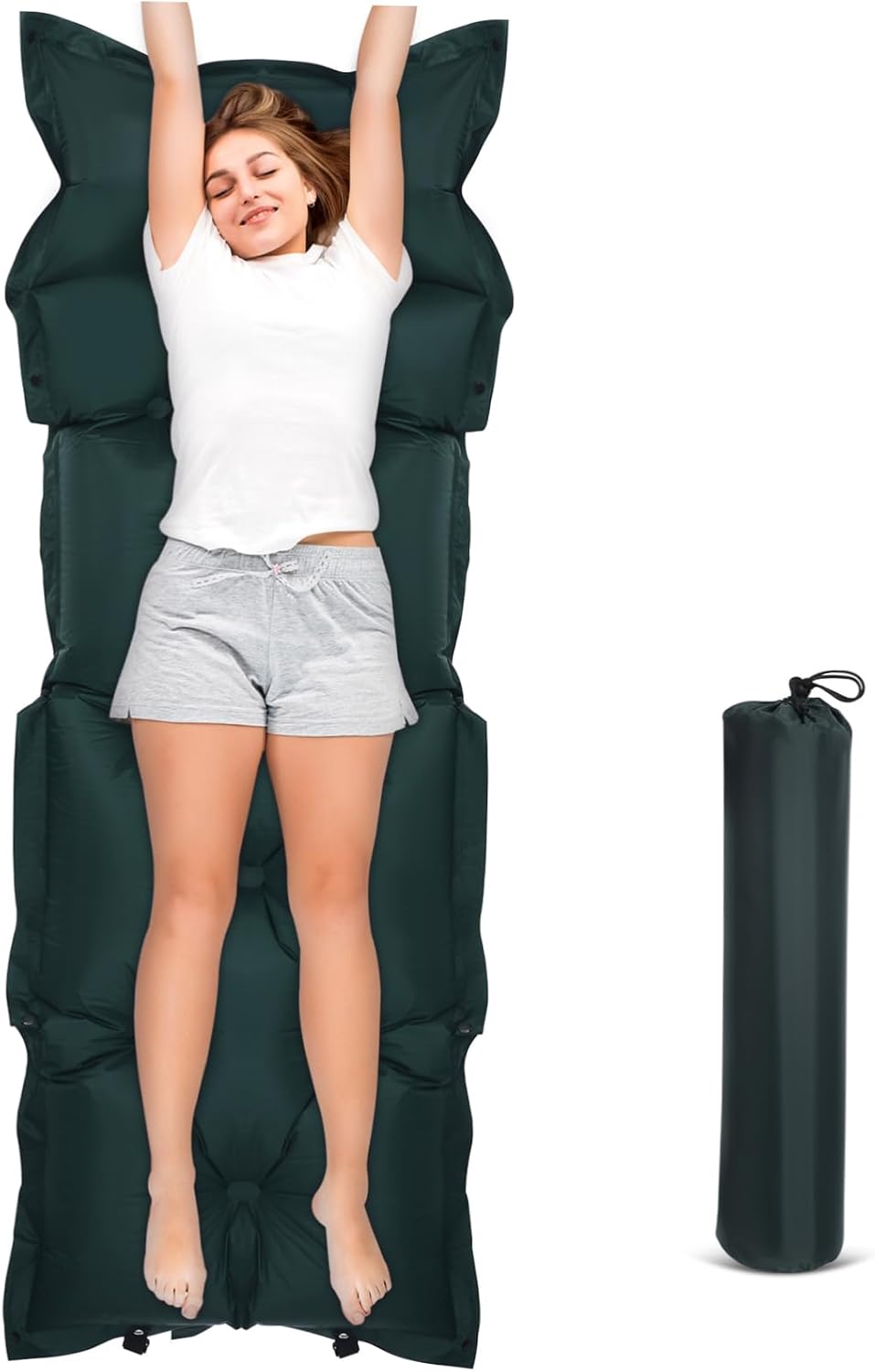 GANAZONO Self-Inflating Camping Sleeping Pad 185x60x2.5cm Portable Outdoor Air Mattress in Military Green Ultralight Inflatable Mat for Backpacking and Hiking
