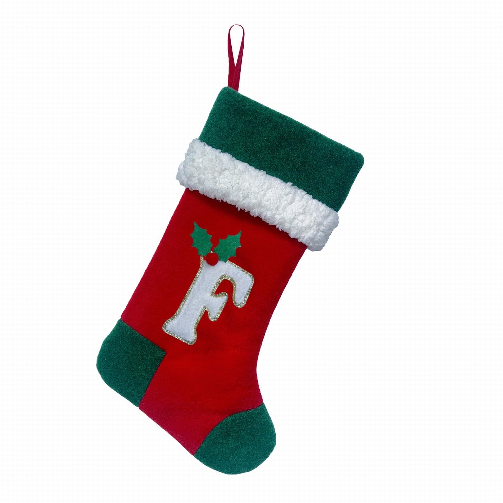 18 Inches Monogram Christmas Stockings With Letters Large Soft Christmas Stockings Red Velvet With White Soft Plush Cuff For Christmas Xmas Tree Holiday Fireplace Family Decor Gifts (F)