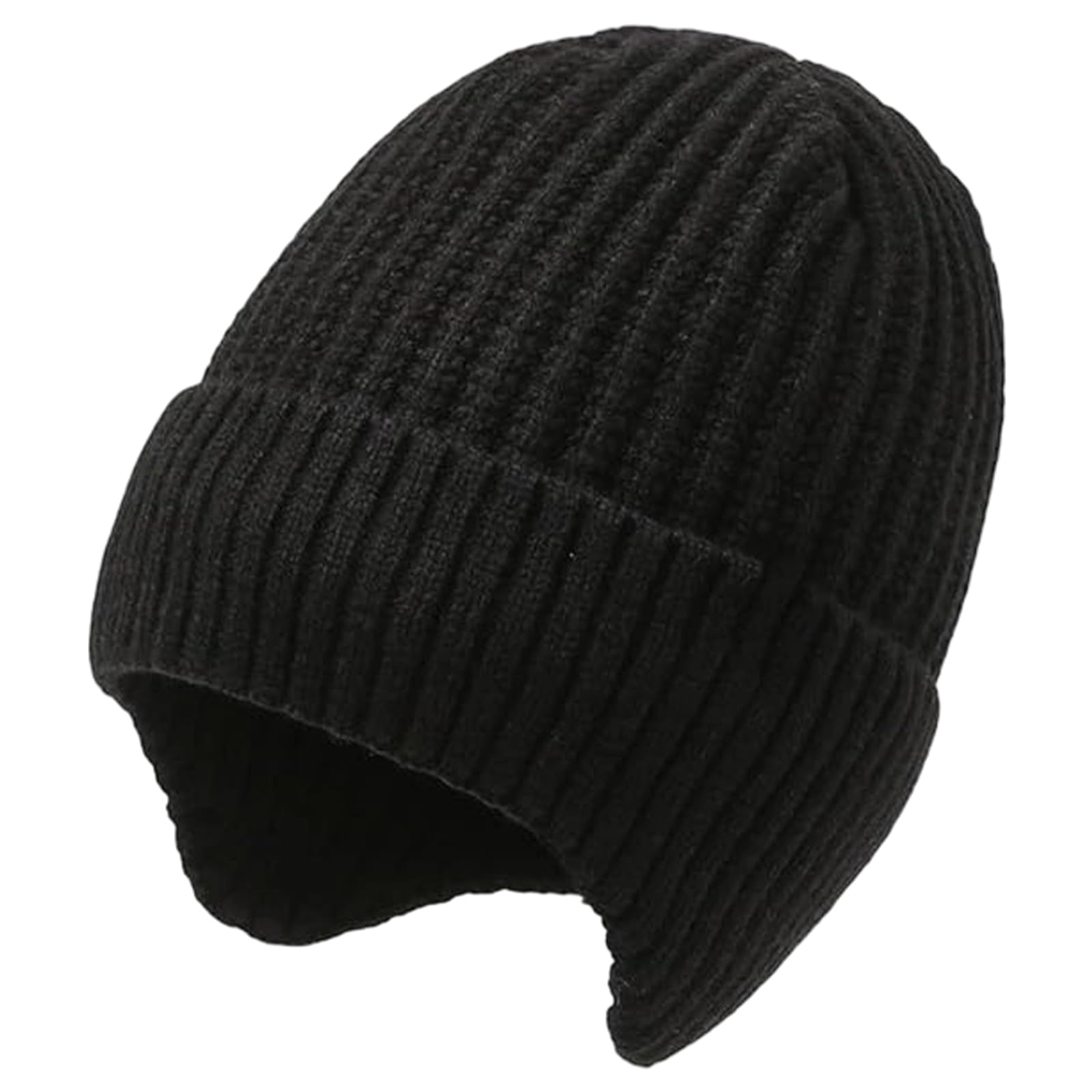 KASLCWA Winter Beanie for Men with Earflaps, Winter Warm Soft Knit Hat with Ear Flaps, Stretchy Windproof Caps for Skiing Hiking Running, Black