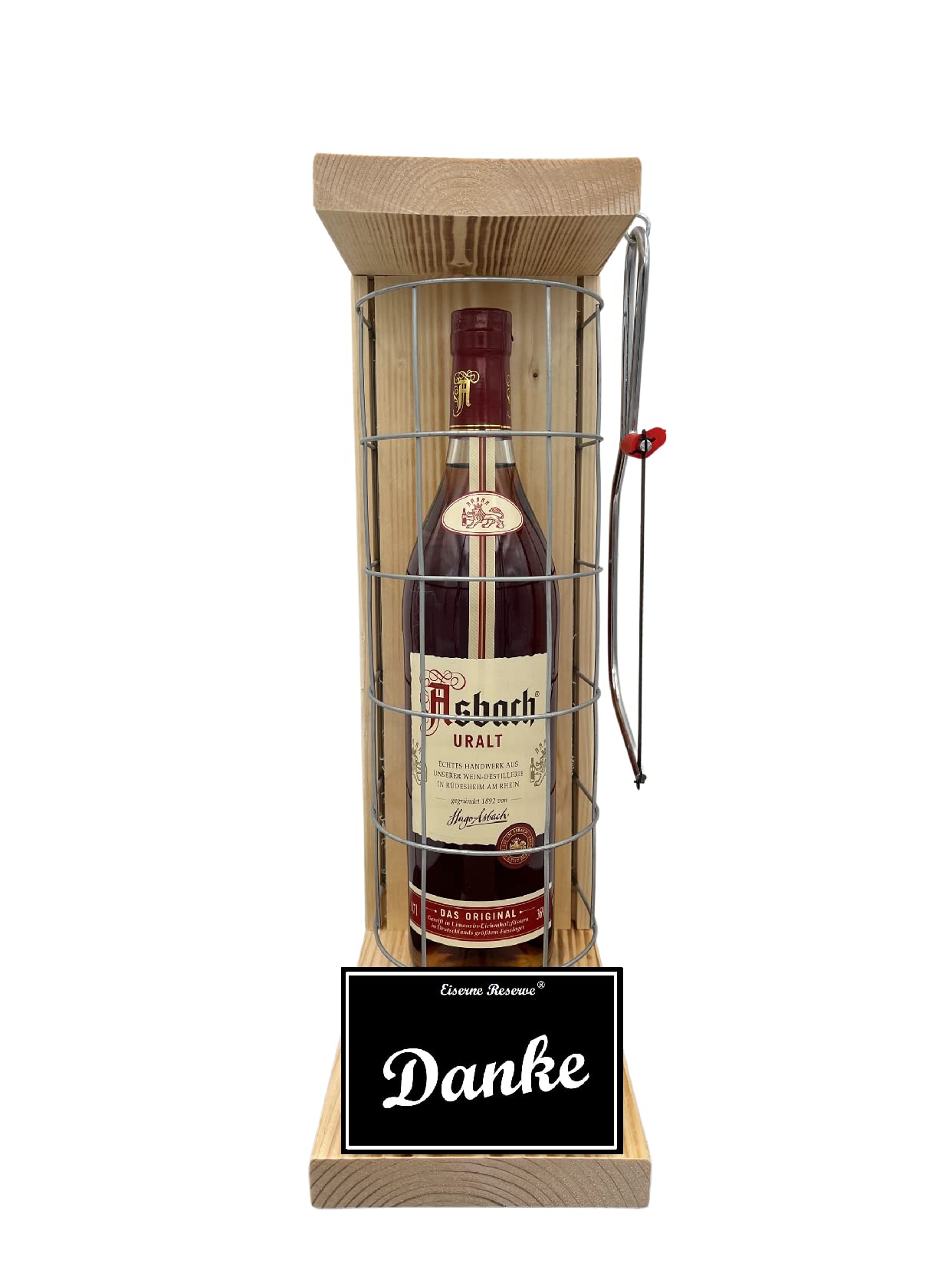 Asbach Uralt Dankeschön Geschenk Danke Geschenkset Eiserne Reserve Gitterkäfig incl. Säge Text s/w Brandy (1 x 0.70 l)