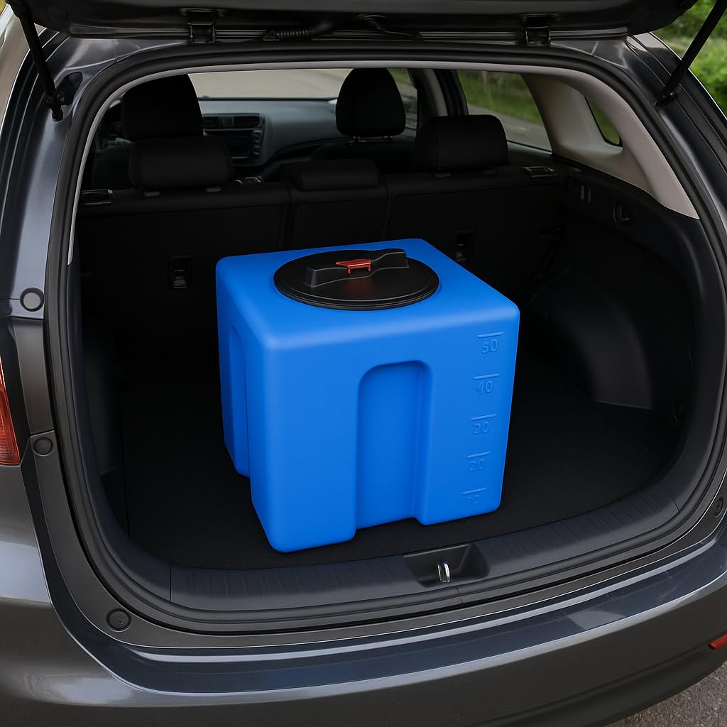 KMND Wassertank 60 Liter Kunststoff Wasserbehältet Regentonne - Marmoriert | Lebensmittelechtes Polyethylen, UV- Frostbeständig, für Garten, Wohnmobil, Futtertonne Eckig, Camping & Notvorrat, Made in EU
