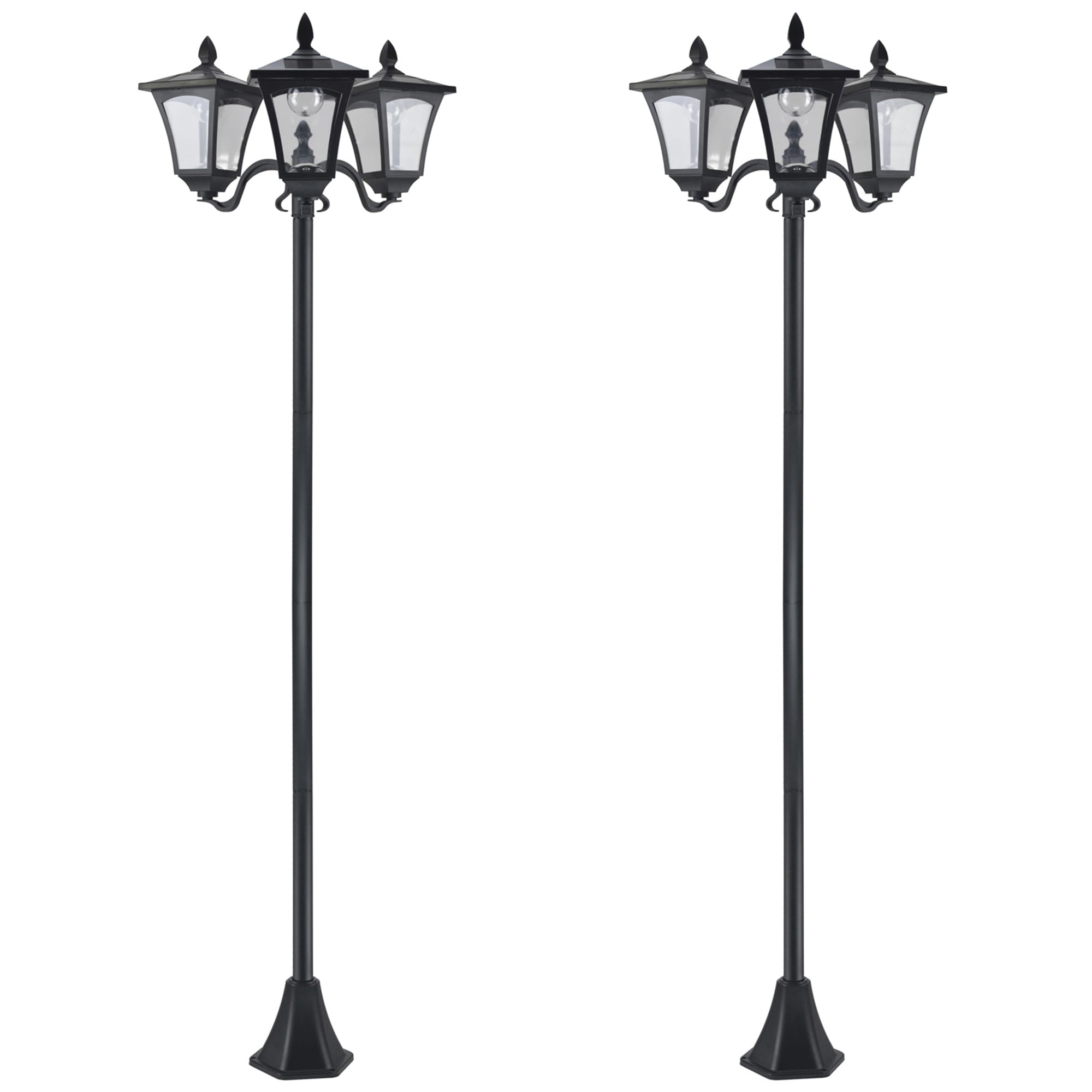 Outsunny Set 2 Lampioncini Solari da Esterno a 3 Luci, Lampade da Terra a Energia Solare Impermeabili IP44, 51.5x47x182.5cm, Nero