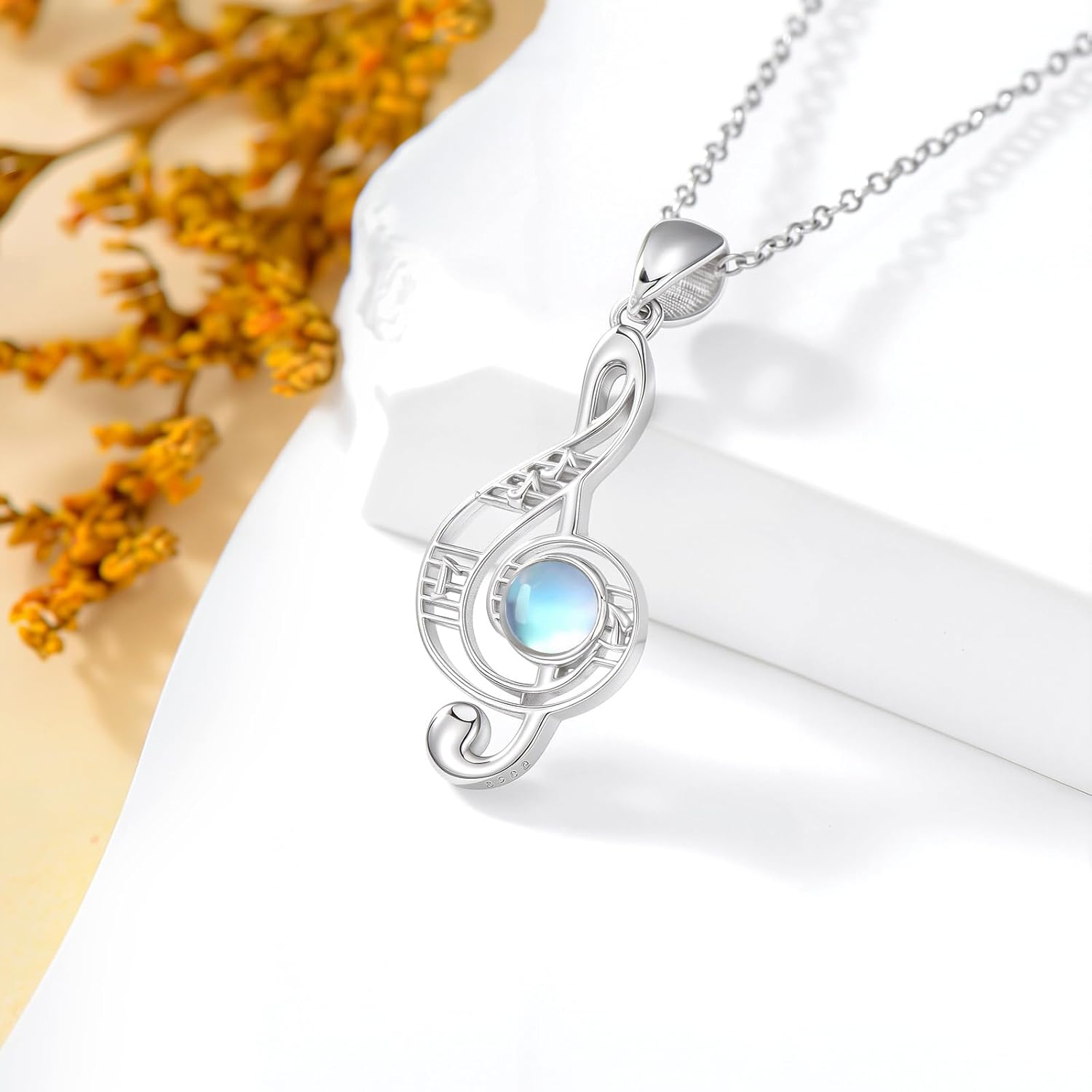 LONAGO Music Note Necklace with Moonstone Sterling Silver Treble Clefs Pendant Necklace Gift for Women - Image 2