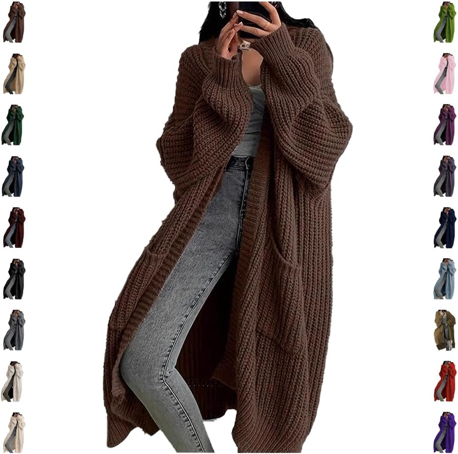 Women's Knitted Long Cardigan, Large Front-Opening Chunky Sweater Jacket with Pockets, Autumn and Winter Jacket