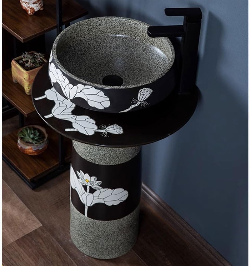 Pedestal Sinks Ceramic Column Wash Basin Balcony Floor Retro Home Bathroom Sink (A)