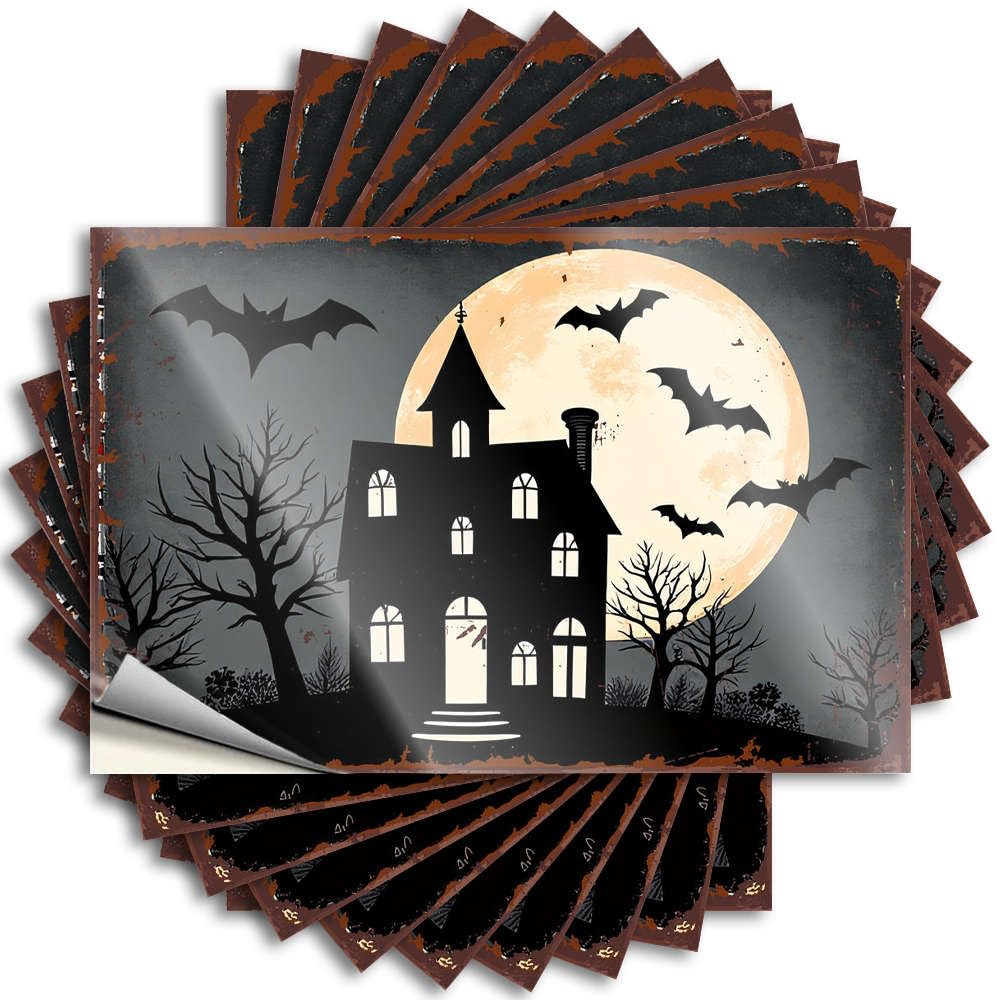 Kitchen Sets, Decal Funny Wall Quote Stickers, Western No Residue Decals for Luggage | Adult Party Favor Custom Spooky House Under A Full Moon with Bats Flying Around(8X12CM)