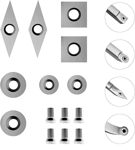 Miniatura 1 de Juego de 8 piezas de cortadores de carburo de tungsteno para herramientas de torneado de torno de madera (incluye cuadrado de 0.433 in con radio,