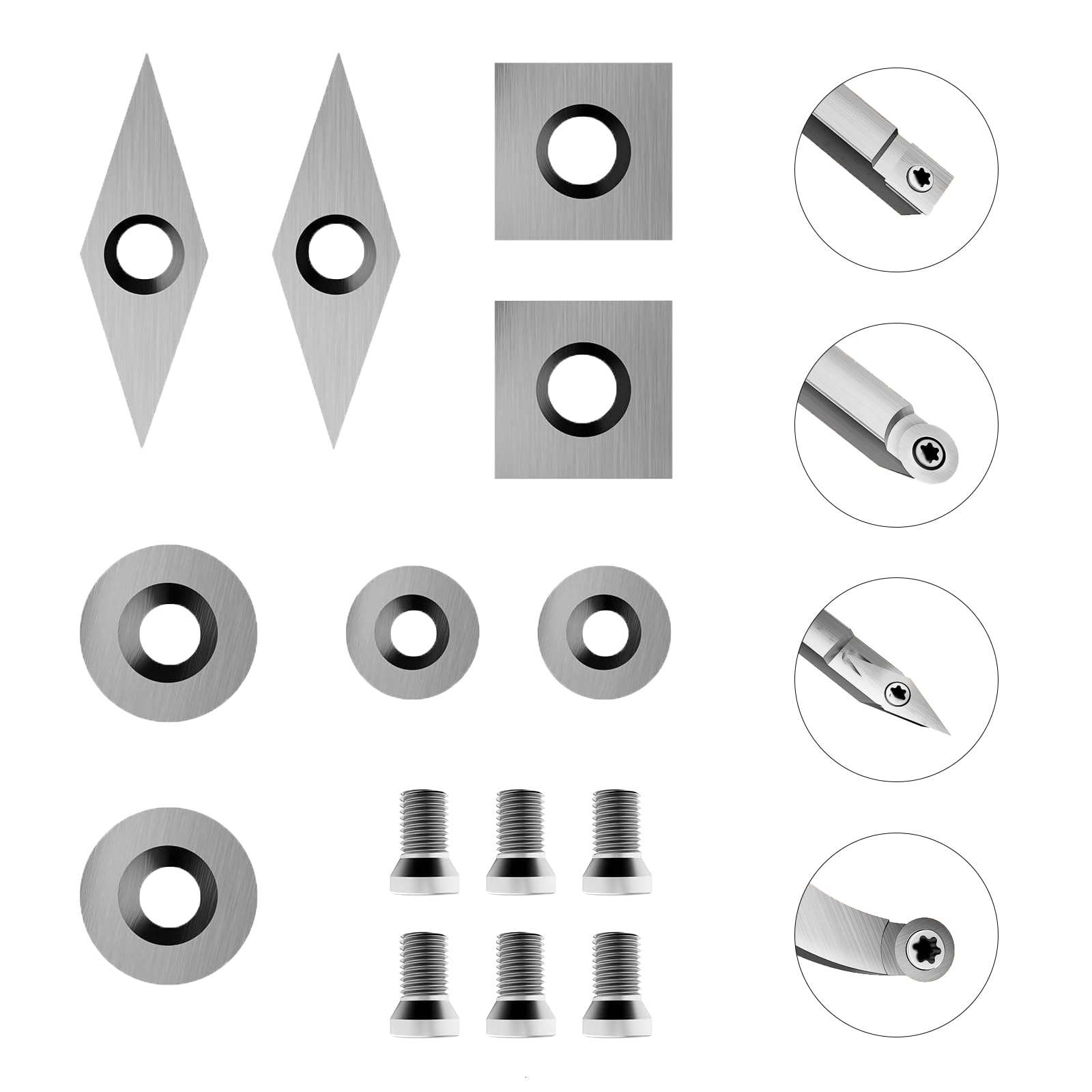Carbide Tipped Wood Turning Tools Set, 7 in 1 Carbide Lathe Tools for Woodturning, Lathe Rougher Finisher Swan Neck Hollowing Tools with Extendable Shafts (Turning tool head)