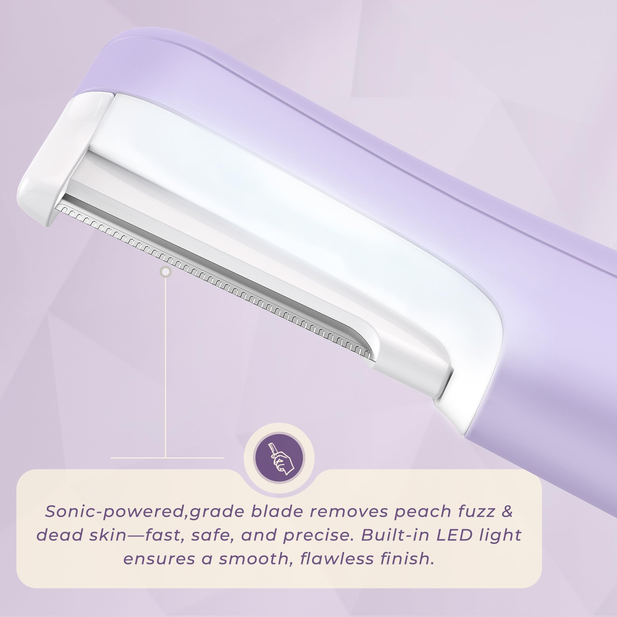 WLU - Rasoio per il viso da donna, strumento ricaricabile per il dermaplaning del viso, per peli di pesca, rimozione dei peli del viso e dell'esfoliazione, tecnologia sonica con luce LED, 3 velocità e