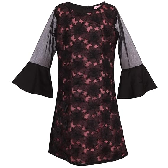 Cutecumber Girls Lace Fabric & Satin Solid Black Dress. CC5294D-BLACK