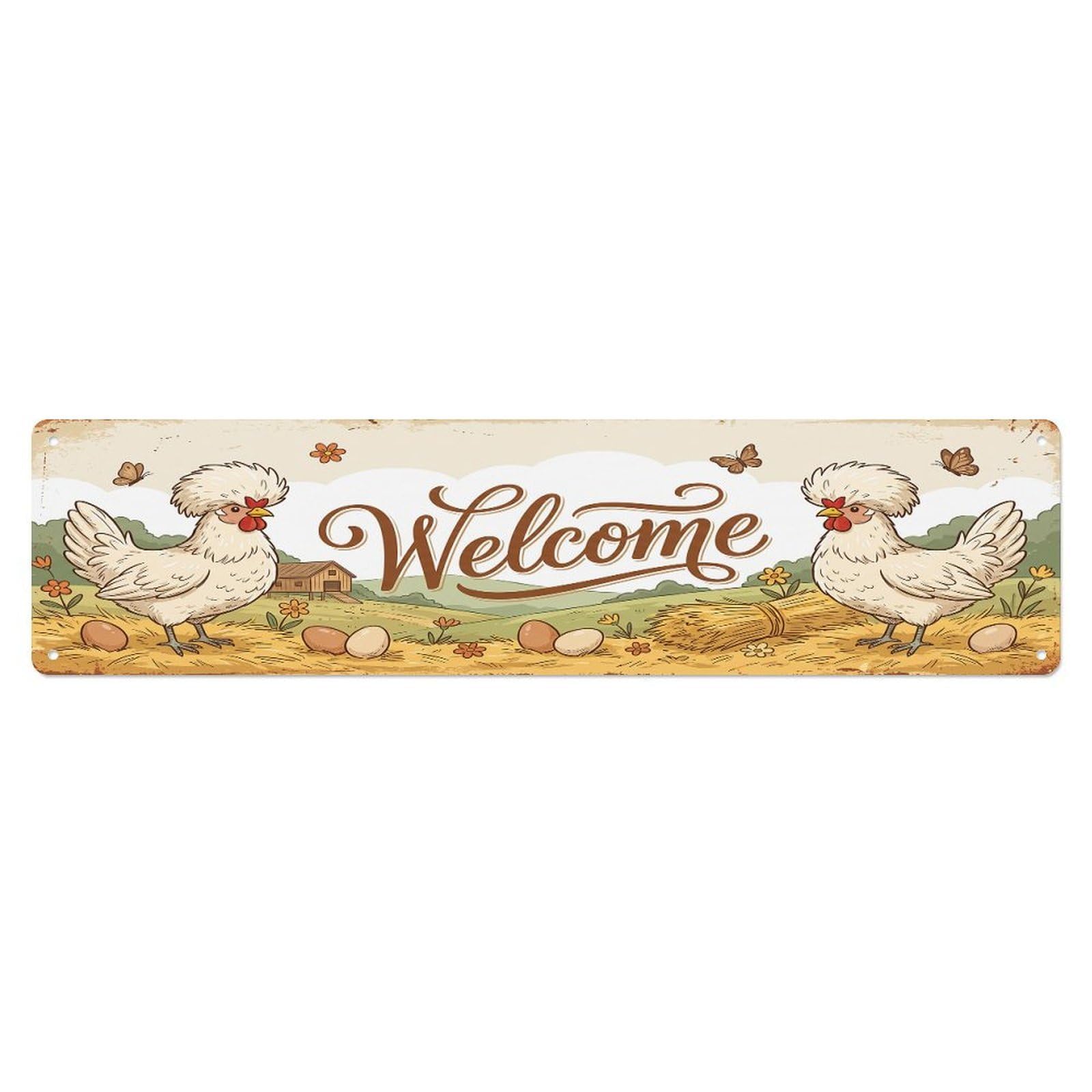 Cxhjca 4X16inch(10X40cm) Vintage Welcome Polish Chicken Metal Tin Sign