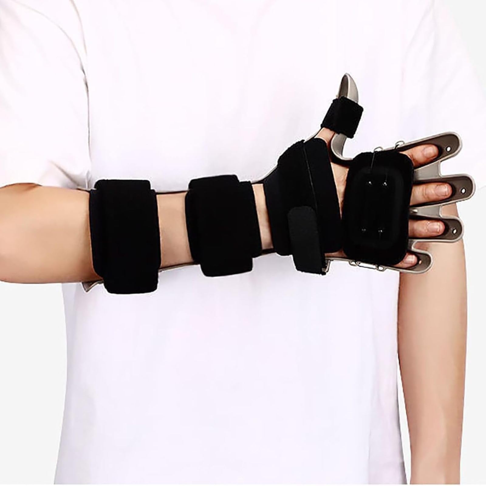 Férula Ortopédica de Muñeca, Férulas de Mano en Reposo con Diapasón Ajustable, Fijador de Muñeca con Placa de Dedo, Soporte para Corrección, para Contracturas en Flexión,Derecha,L