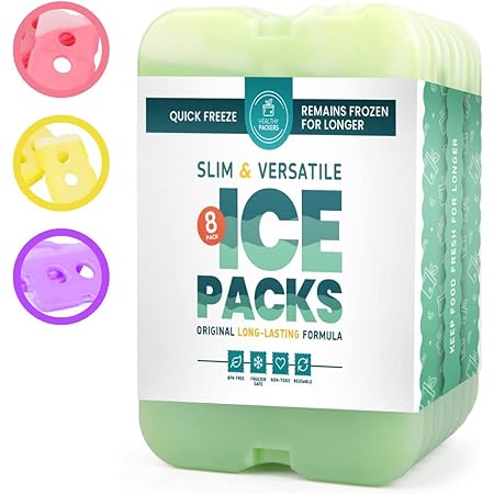 Healthy Packers Cool Pack, Slim Long-Lasting Ice Packs - Green Gel Ice Pack Great for Coolers or Lunch Box (8-Pack)