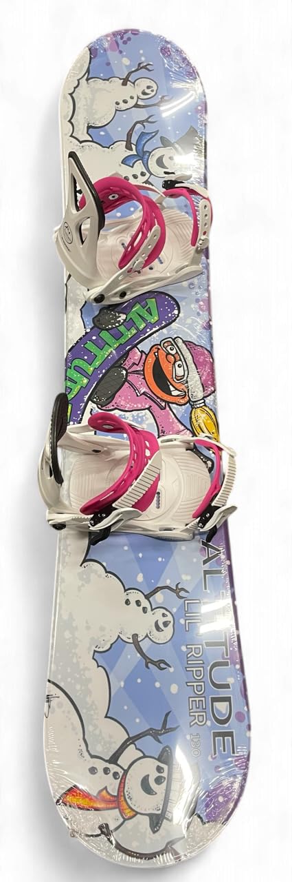 Altitude JR Girls Lil' Ripper Snowboard + JR Ripper BINDINGS (Sizes: 3-6) (White/Pink (3-6), 120CM)