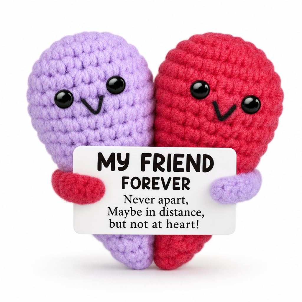 Voskilon Bestie Gifts, Cute Crochet Heart Doll, for Women, Red Purple Friendship Gift for Best Friend Birthday Christmas, Funny Presents Gift for Girlfriend Wife Daughter Sister
