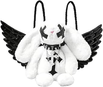 Gothic Plush Bunny Backpack, Y2K Rabbit Bag with Wings