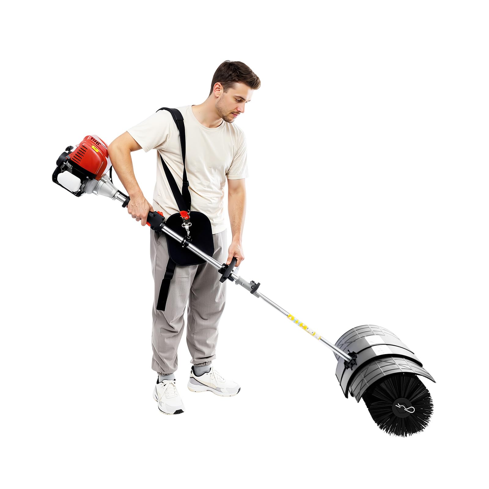 4-Stroke Air Cooled Gas Power Sweeper, Nylon Brush Broom, Outdoor Lawn Yard Sweeper, for Artificial Grass Driveway Snow Leaves Clean, with Front Handle & Shoulder Strap