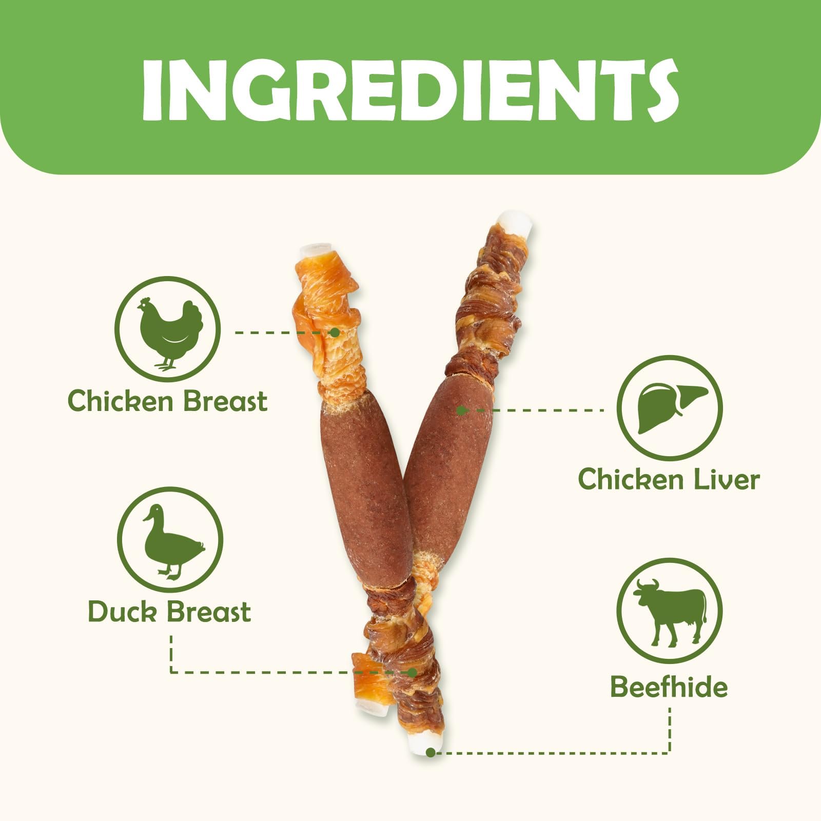MON2SUN Dog Treats, Triple Flavor 5 Inch Chicken Liver Duck and Chicken Wrapped Rawhide Snacks for Small and Medium Dogs, 21.16 Oz (30 Count-Pack of 1)