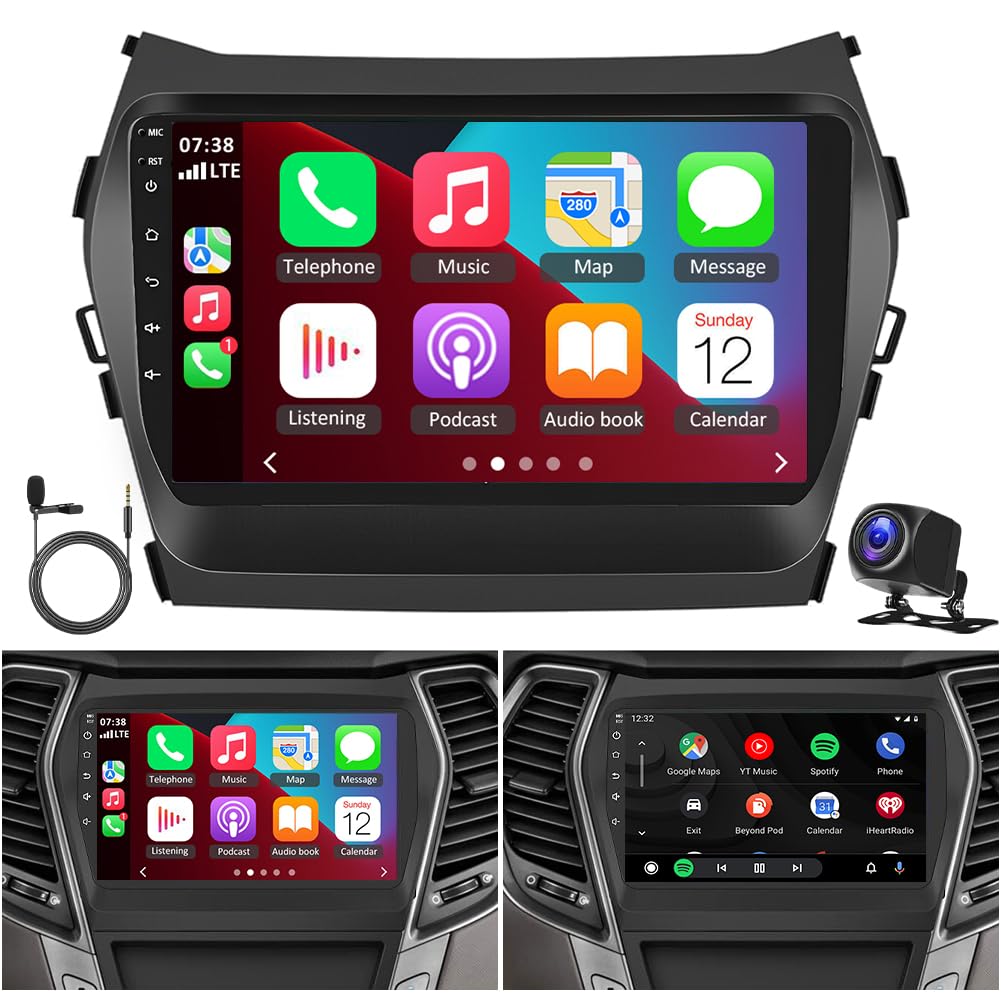 2+32G Car Stereo for Hyundai IX45 Santa Fe Sport XL 2013-2018 with Wireless Carplay & Android Auto, 9 inch Car Radio with Mirror Link Bluetooth WiFi GPS Navigation Backup Camera
