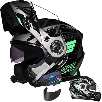 Bluetooth Modular Motorcycle Dual Visor Helmet, DOT Approved Flip Up Full Face Motorcycle Helmet, with Waterproof Bluetooth Street Bike Racing Helmet, for Adults Men Women,E,L 5960CM