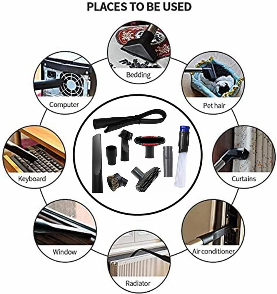 9 PCS Vacuum Attachments Brushes for Shop Vac Accessories with 1 1/4''to 1 3/8'' Vacuum Hose Adapter and Adapter for Dyson V6, Household Cleaning Accessories Brush Kit for Shop Vac Attachment : Home & Kitchen