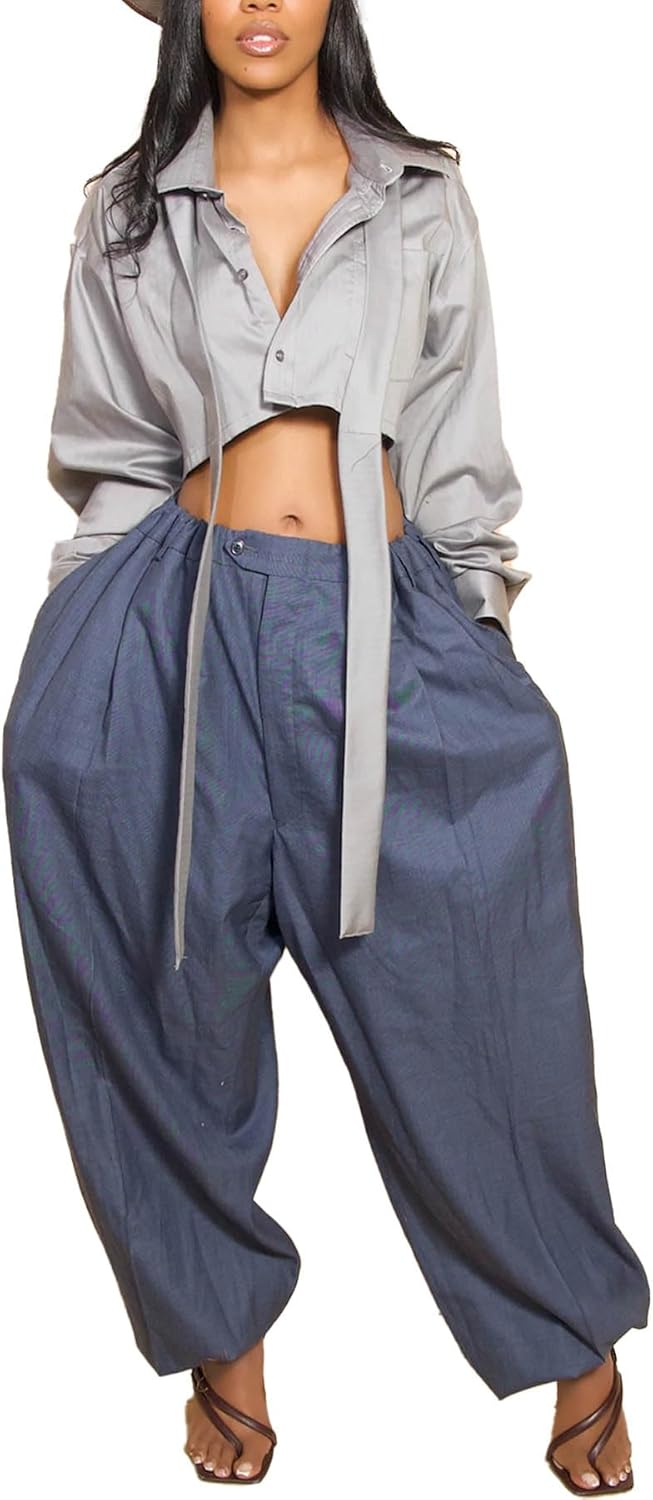 Women's Baggy Parachute Pants Casual High Waisted Oversized Fit Tapered Trousers Jogger Hip-Hop Y2K Streetwear