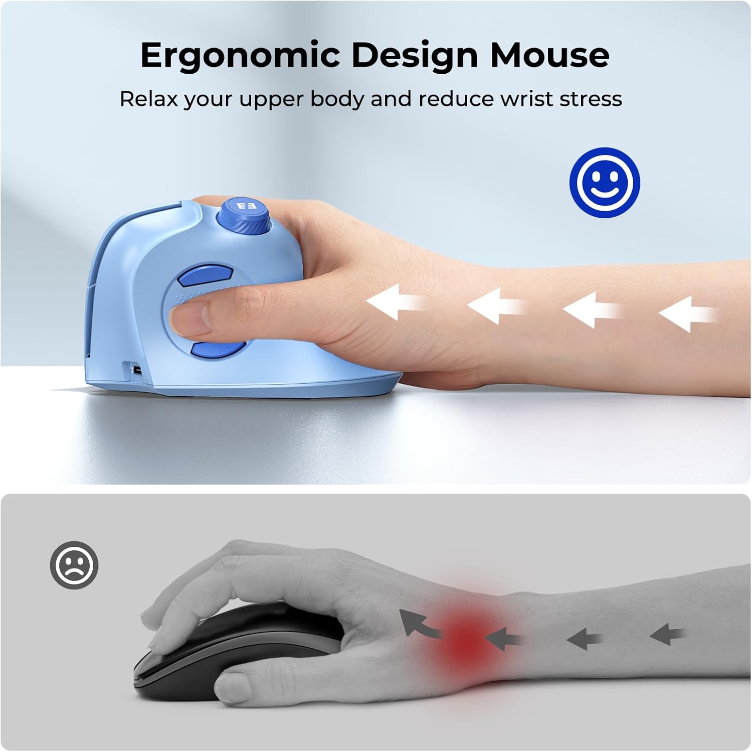 seenda Ergonomic Mouse Rechargeable, USB+Dual Bluetooth, MOU-302 Vertical Wireless Mouse with Volume Knob, Quiet Clicks, Multi-Device Cordless Mice Compatible for Windows, PC, Laptop, Mac OS