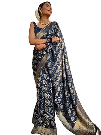 Yashika Dames Banarasi Kanjivaram Katoen Zijde Jaquard Saree
