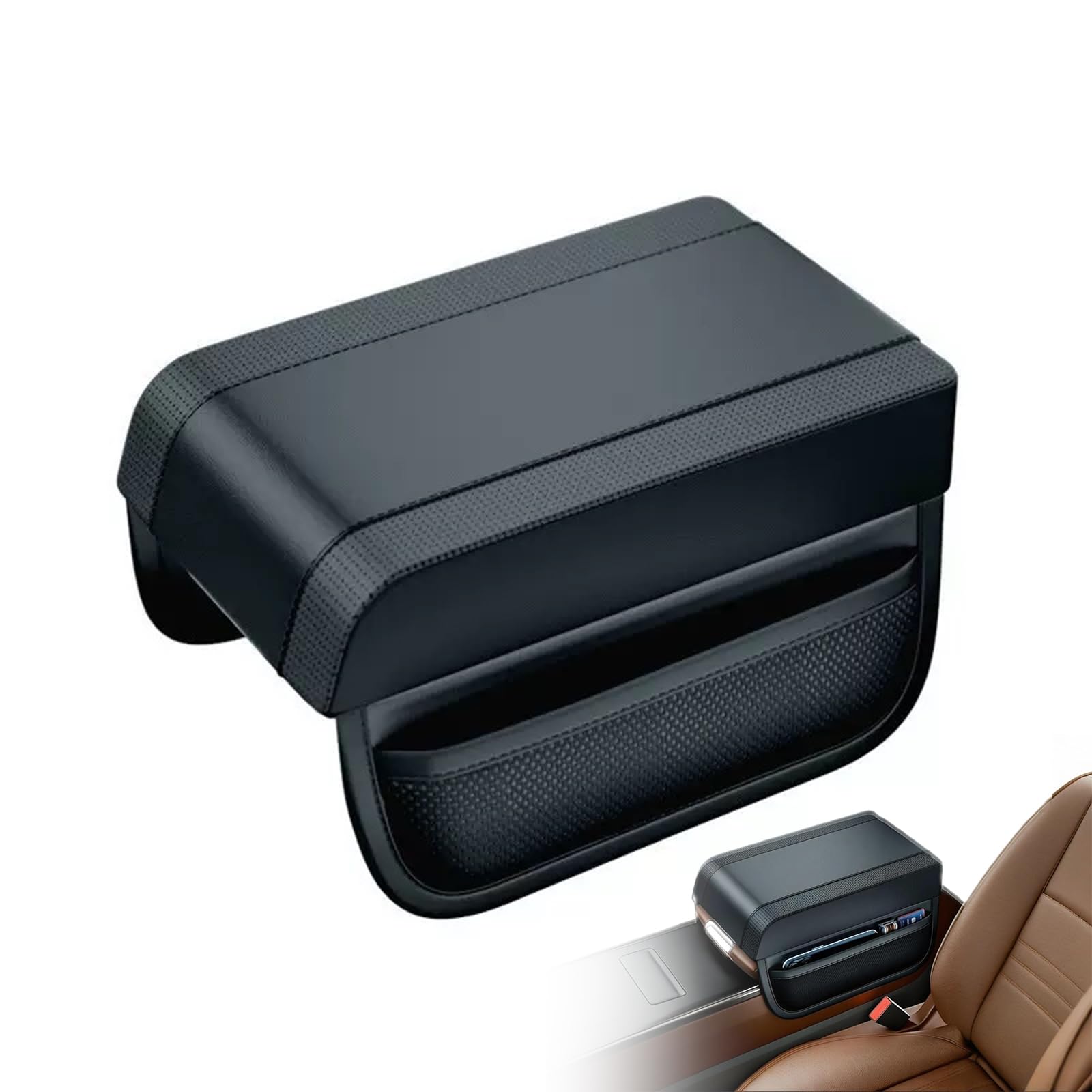 VAPORVERSE Car Centre Console Armrest Pad for VW Polo (6R 6C) Fabia NJ Ibiza 6J with Side Storage Pockets Scratch Resistance PU Leather Protector Cover Arm Rest Cushion