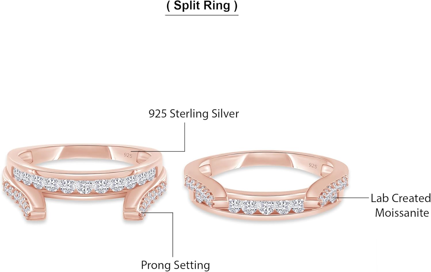 SAVEARTH DIAMONDS 1 CT Round Lab Created Moissanite Combination Cathedral and Classic Enhancer Ring Guard In 14K Gold Over Sterling Silver For Womens (1 Cttw), Gift For Her