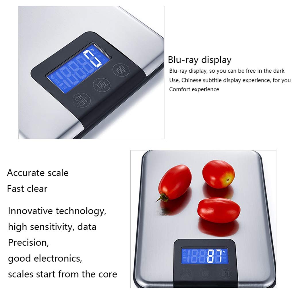 Elektronische Küchenwaage, 15 kg/33 lb, Edelstahlwaage, LCD-Display, digitale Waage for Lebensmittel, Obst, Silber (Size : 5kg/1g)