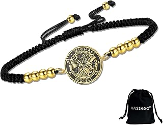 VASSAGO Saint Michael Bracelet Stainless Steel Catholic Saint Michael Protective Amulet Jewelry Adjustable Braided Rope and Box Chain Religious Gift for Men Women